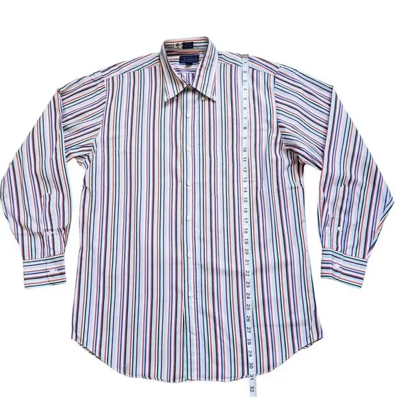Vintage J. McLaughlin Shirt Mens Medium Striped Button Front Long Sleeve Preppy - Picture 6 of 9